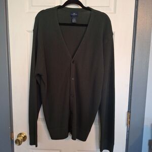 Vintage Docker Golf Vneck Button Up Cardigan Sweater Mens XL Hunter Green Grampa